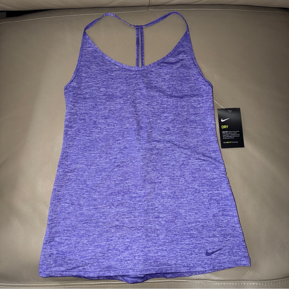 New NIKE DRI-FIT PURPLE STRAPPY RACER VBACK TRAINING TANK TOP WomenS scoop front
